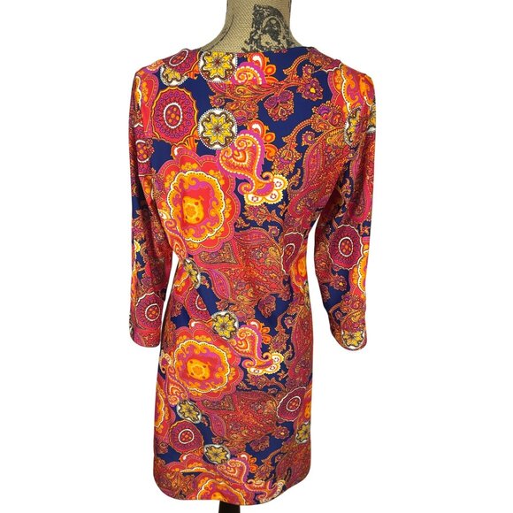 Jude Connally Dress Sz M Paisley Print Bright Colorful Boho 3/4 Sleeves Quality - Picture 2 of 9